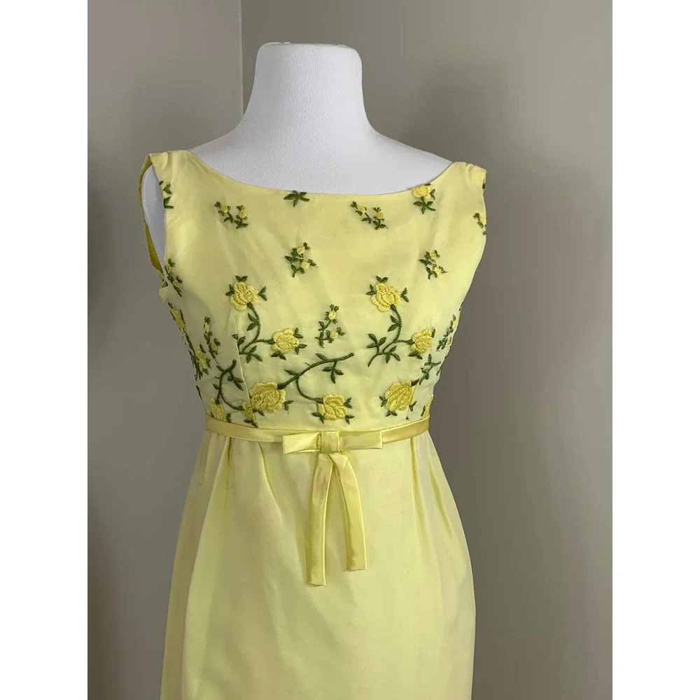 Vintage 50s 60s Bridgerton Jane Austen Regency Midcentury Maxi Yellow Dress ~XS - Picture 6 of 14